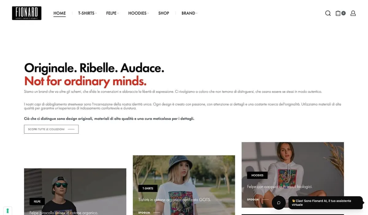 Hero della homepage Fionard con il claim Not Ordinary