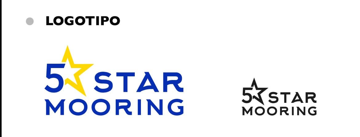Il logotipo 5 Star Mooring: il 5 abbracciato alla stella gialla, con la versione a colori e quella in nero