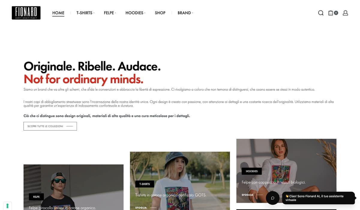 Hero della homepage Fionard con il claim Not Ordinary