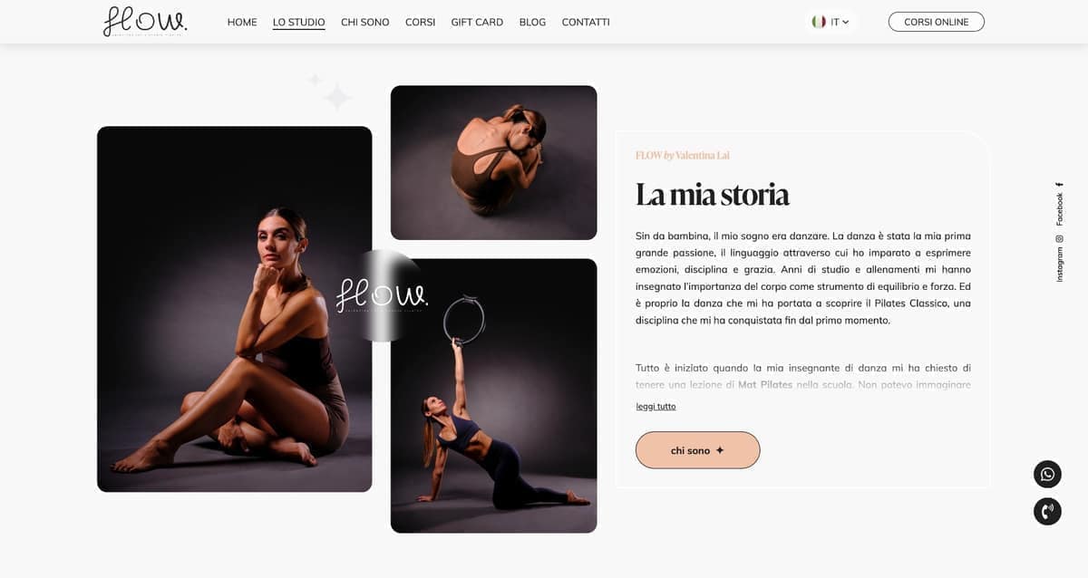 Sezione con la storia personale di Valentina Lai sul sito Flow