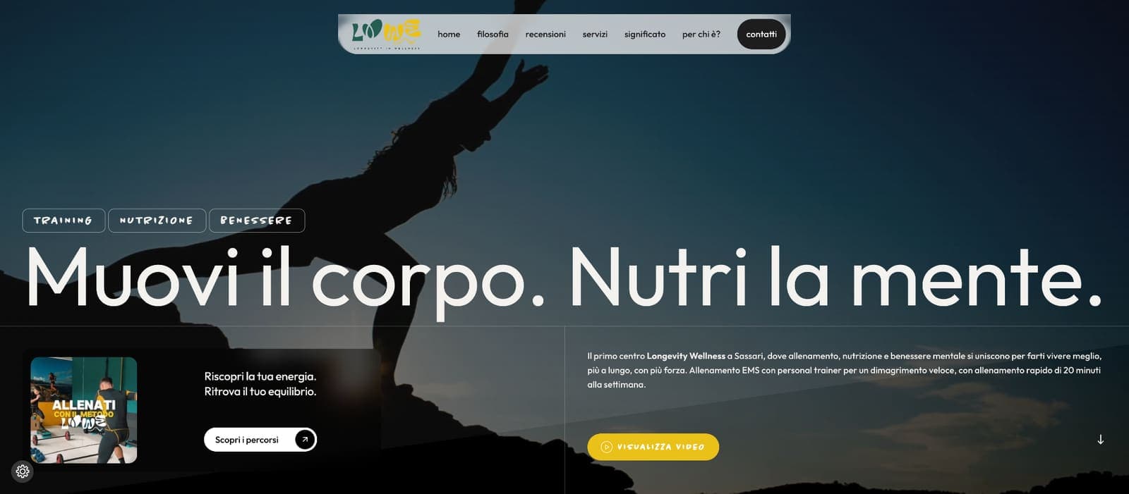 Hero del sito LOWE con l'invito "Muovi il corpo" e tipografia display